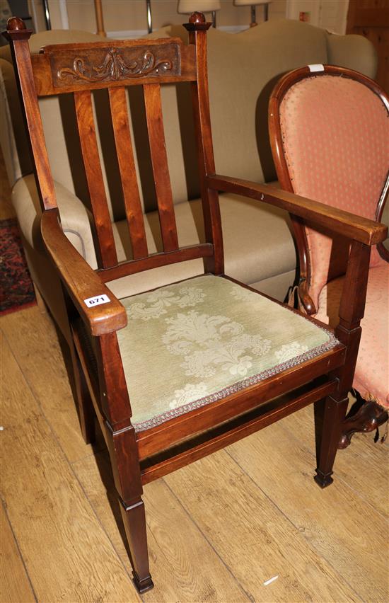 Edwardian oak elbow chair